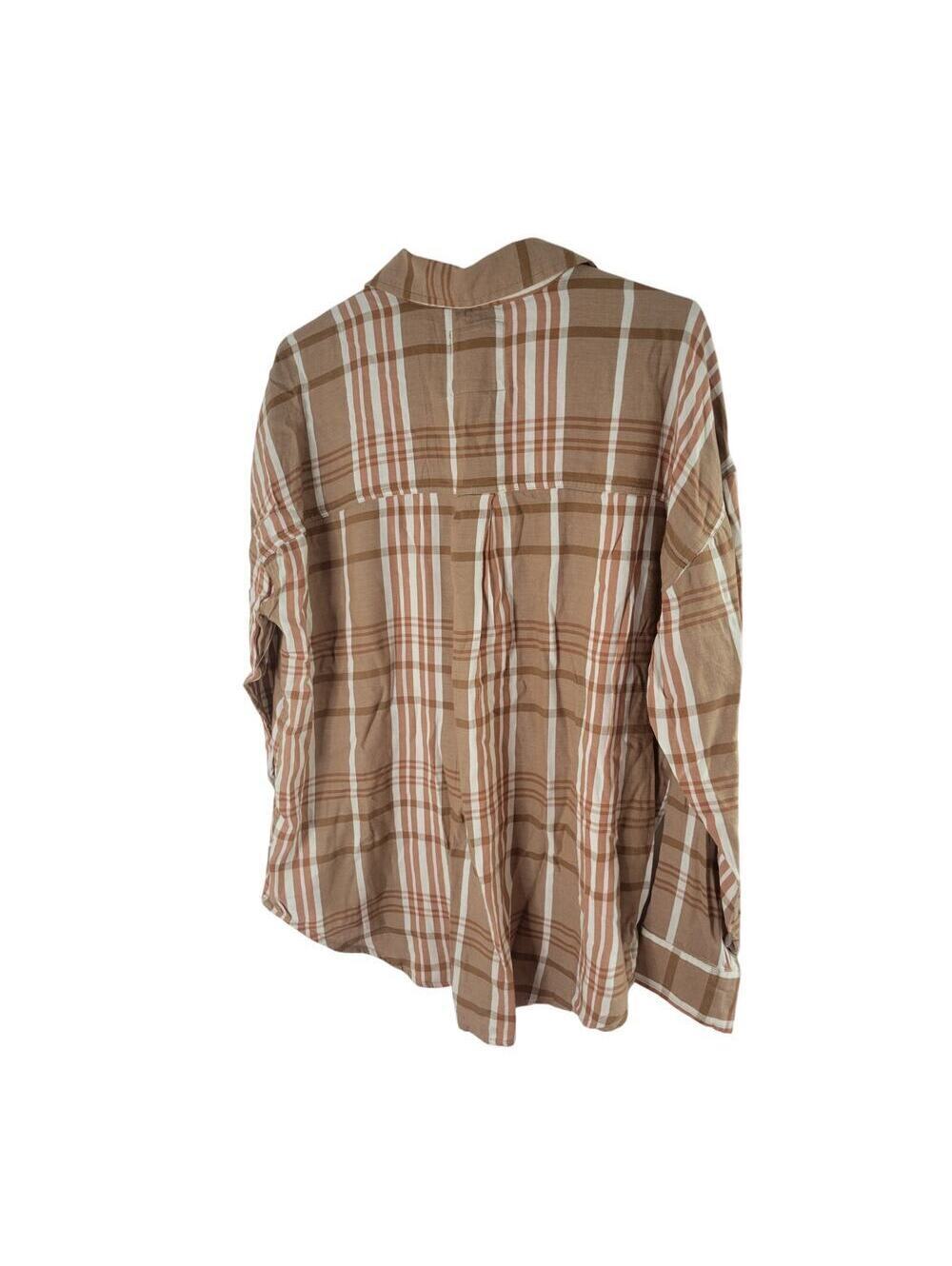 SO Women's Plaid Button Up Shirt Large Brown Multicolor Llong Sleeve NWOT - Picture 2 of 4